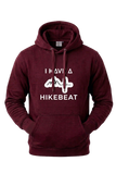 Maroon hoodie with 'I Have A Hikebeat' text and graphic on a white background