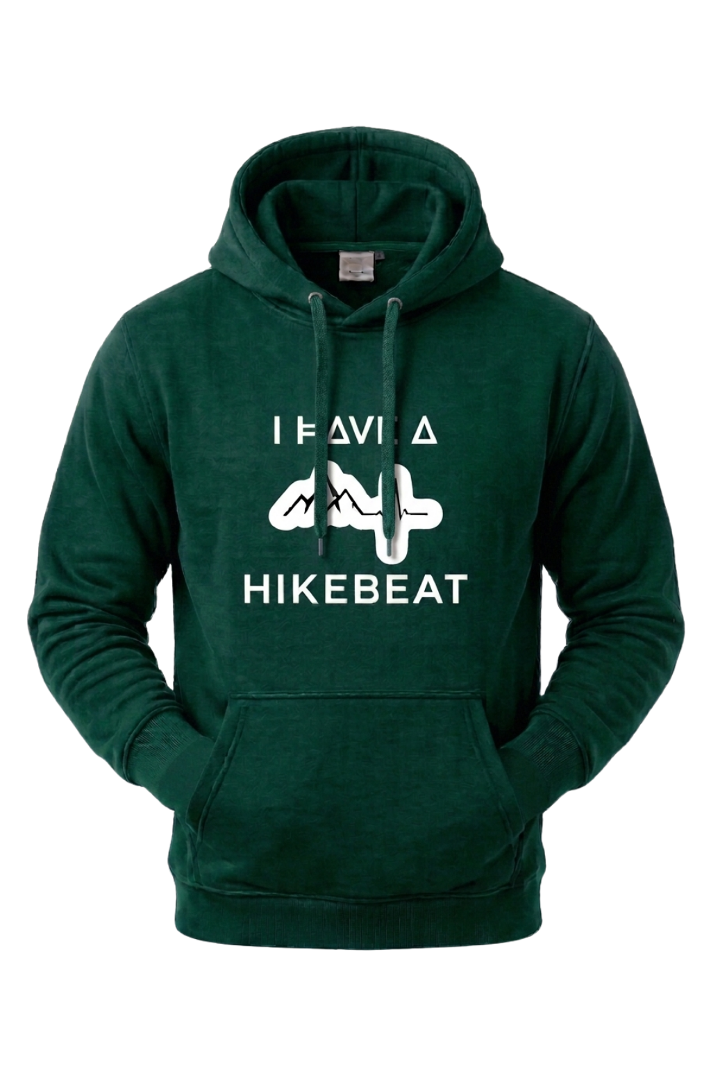 Green hoodie with 'I Have A Hikebeat' text and logo on a white background