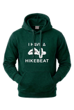 Green hoodie with 'I Have A Hikebeat' text and logo on a white background